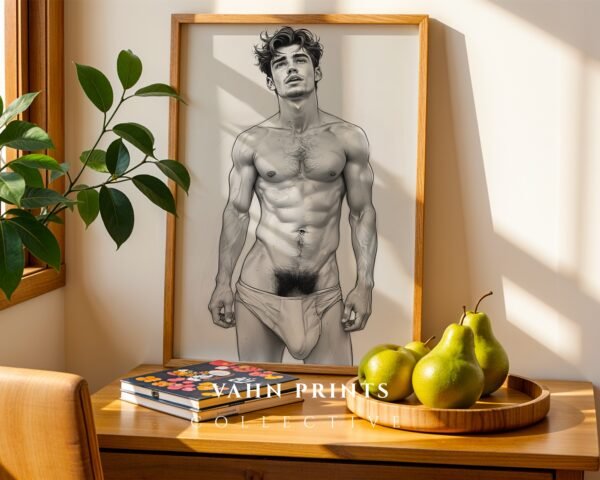 Masculine Nude Line Drawing Wall Art Modern Interior Decor