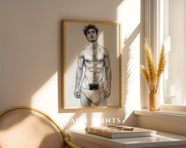Masculine Nude Line Drawing Wall Art Modern Interior Decor
