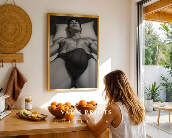 Male Nude Study Line Art Print Minimalist Decor