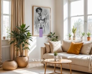 Male Nude Body Contour Drawing Wall Art Modern Style