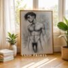V150c_m10 Male Nude Body Contour Drawing Wall Art Modern Style
