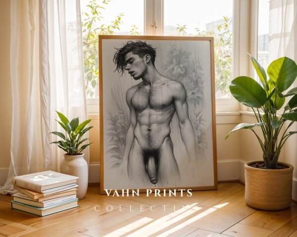 V150c_m10 Male Nude Body Contour Drawing Wall Art Modern Style