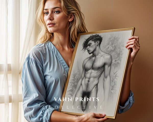 V150c_m2 Male Nude Body Contour Drawing Wall Art Modern Style