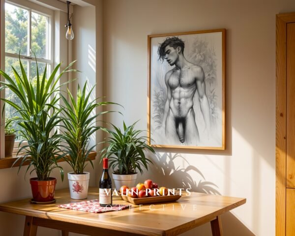 V150c_m6 Male Nude Body Contour Drawing Wall Art Modern Style