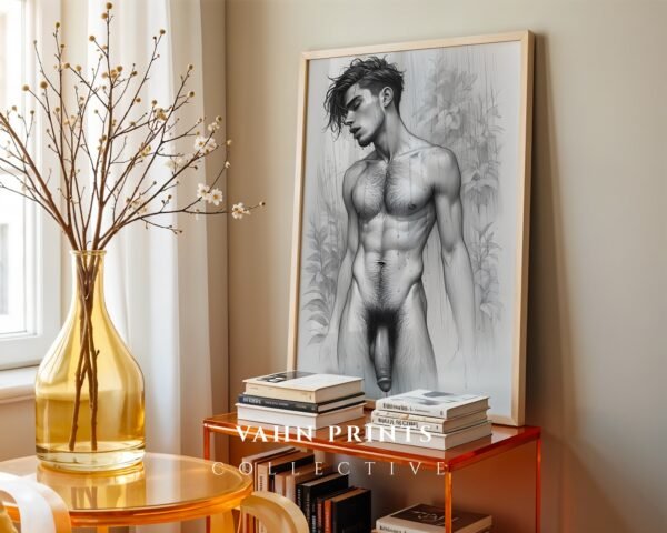 V150c_m8 Male Nude Body Contour Drawing Wall Art Modern Style