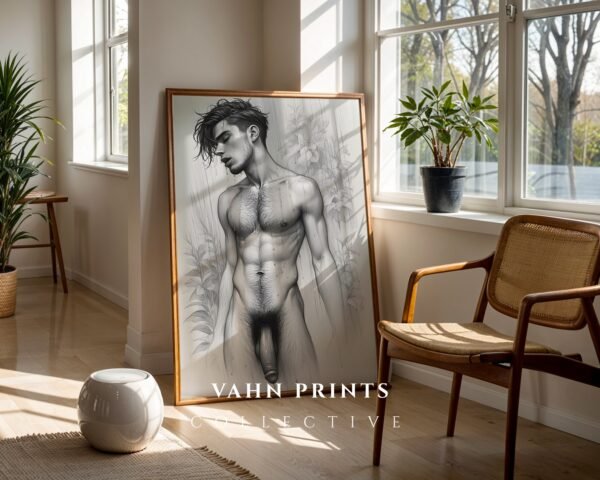 V150c_m9 Male Nude Body Contour Drawing Wall Art Modern Style