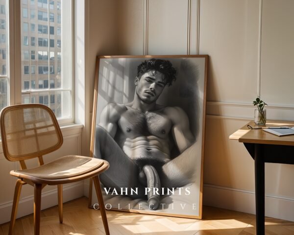 Minimal Male Figure Nude Wall Art Line Illustration