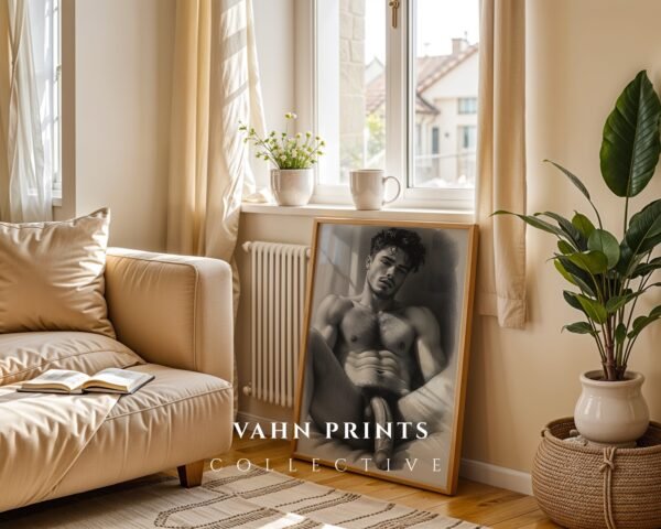 Minimal Male Figure Nude Wall Art Line Illustration