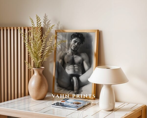 Minimal Male Figure Nude Wall Art Line Illustration