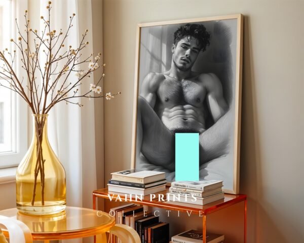 Minimal Male Figure Nude Wall Art Line Illustration