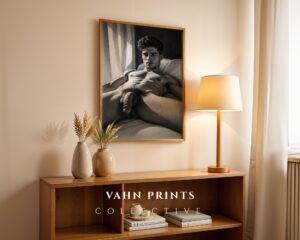 Stylish Nude Male Line Art Wall Print Contemporary