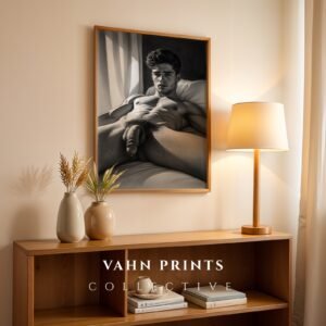 Stylish Nude Male Line Art Wall Print Contemporary