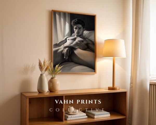 Stylish Nude Male Line Art Wall Print Contemporary