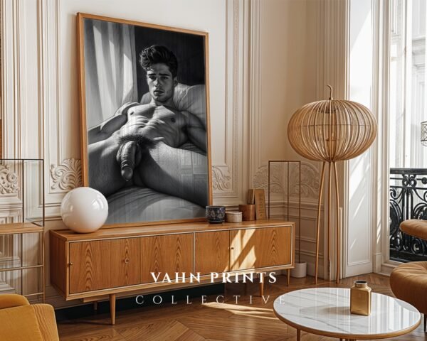 Stylish Nude Male Line Art Wall Print Contemporary