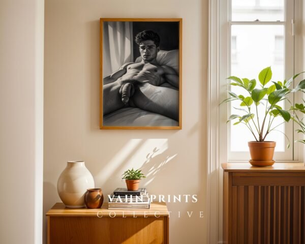Stylish Nude Male Line Art Wall Print Contemporary