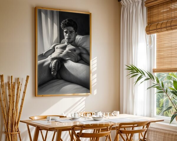 Stylish Nude Male Line Art Wall Print Contemporary