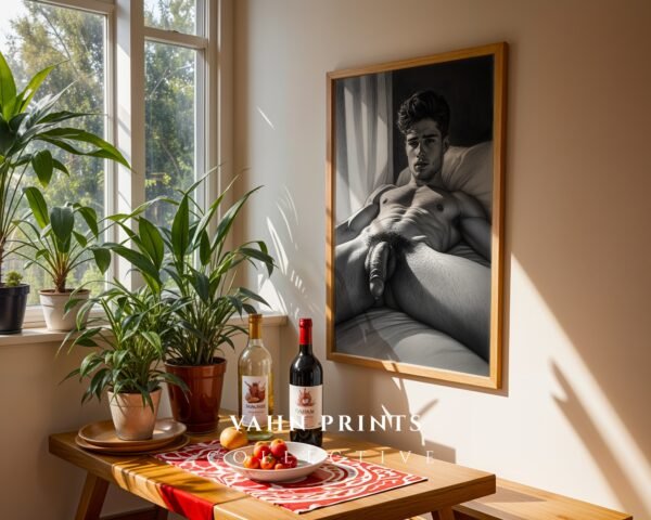 Stylish Nude Male Line Art Wall Print Contemporary