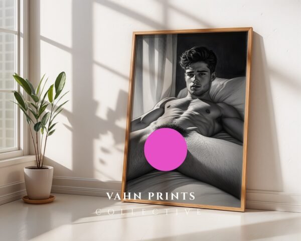 Stylish Nude Male Line Art Wall Print Contemporary