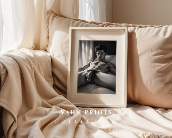 Stylish Nude Male Line Art Wall Print Contemporary