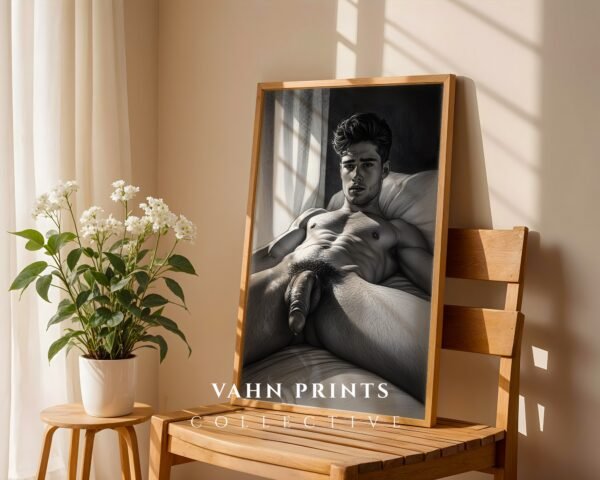 Stylish Nude Male Line Art Wall Print Contemporary
