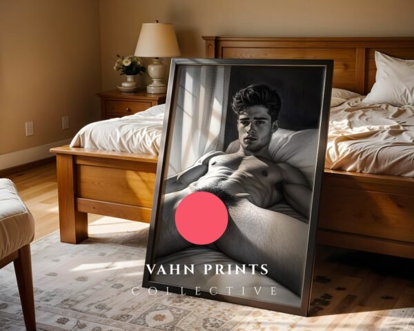 Stylish Nude Male Line Art Wall Print Contemporary