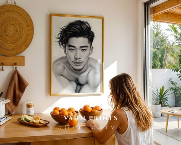 Male Nude Body Sketch Wall Art Modern Minimal Decor