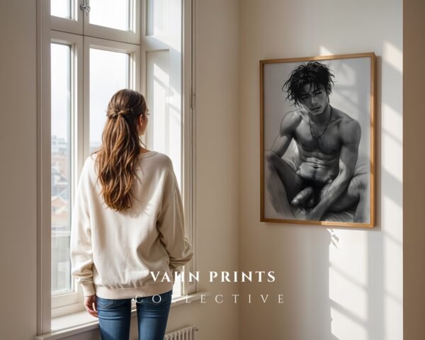 Artistic Male Figure Nude Wall Art Line Drawing Print