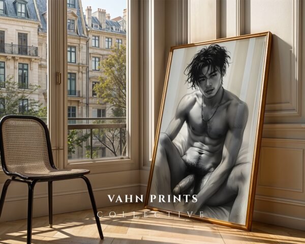 Artistic Male Figure Nude Wall Art Line Drawing Print