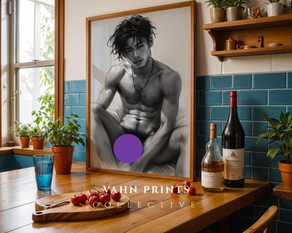 Artistic Male Figure Nude Wall Art Line Drawing Print