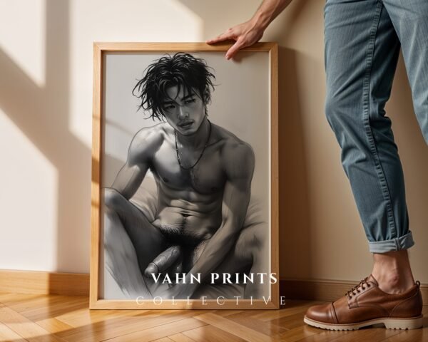 Artistic Male Figure Nude Wall Art Line Drawing Print