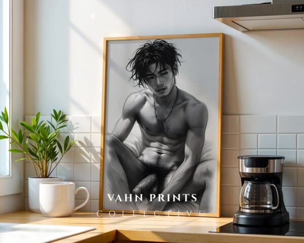 Artistic Male Figure Nude Wall Art Line Drawing Print