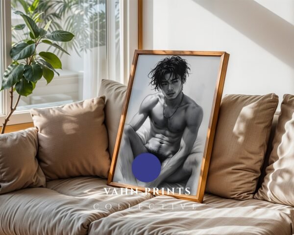 Artistic Male Figure Nude Wall Art Line Drawing Print