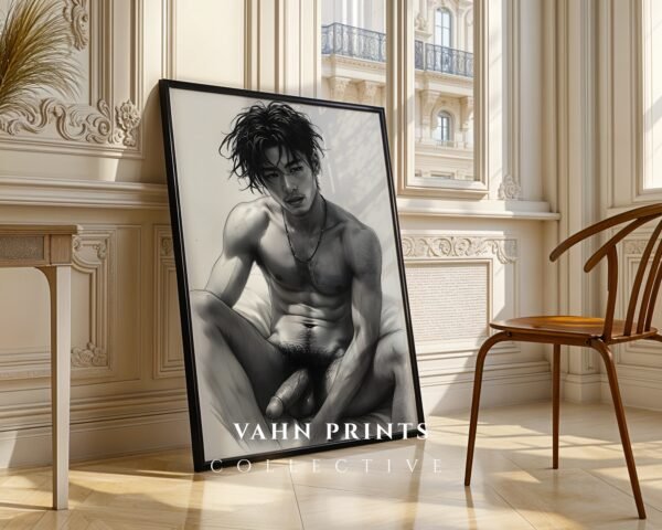 Artistic Male Figure Nude Wall Art Line Drawing Print