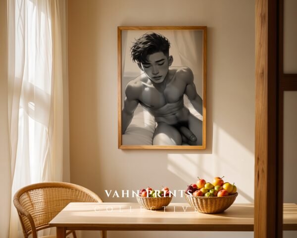 V155c_m1 Male Nude Gesture Drawing Wall Art Minimalist Printable