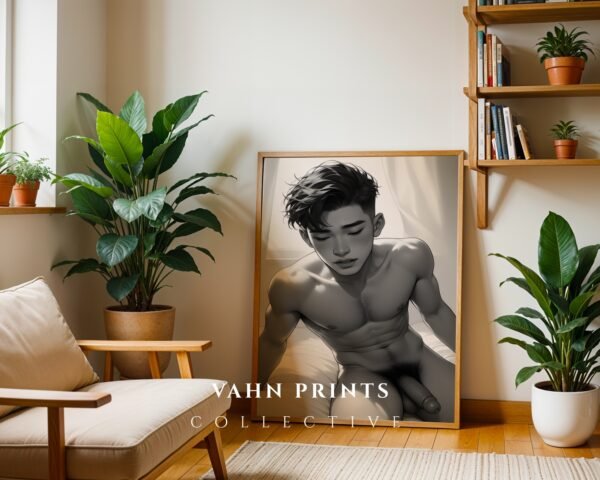 V155c_m2 Male Nude Gesture Drawing Wall Art Minimalist Printable