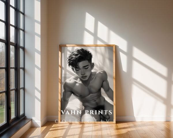 V155c_m4 Male Nude Gesture Drawing Wall Art Minimalist Printable