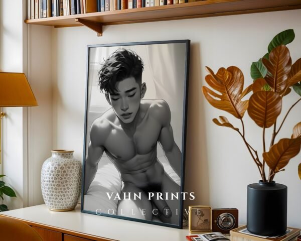 V155c_m6 Male Nude Gesture Drawing Wall Art Minimalist Printable