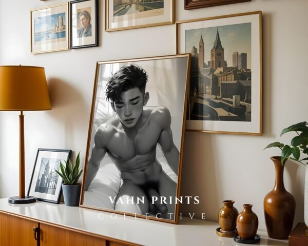 V155c_m9 Male Nude Gesture Drawing Wall Art Minimalist Printable