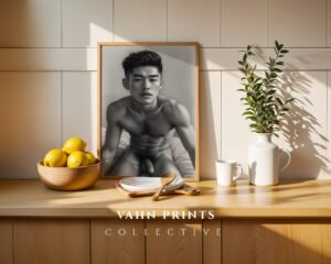 Masculine Nude Figure Line Art Print Modern Decor