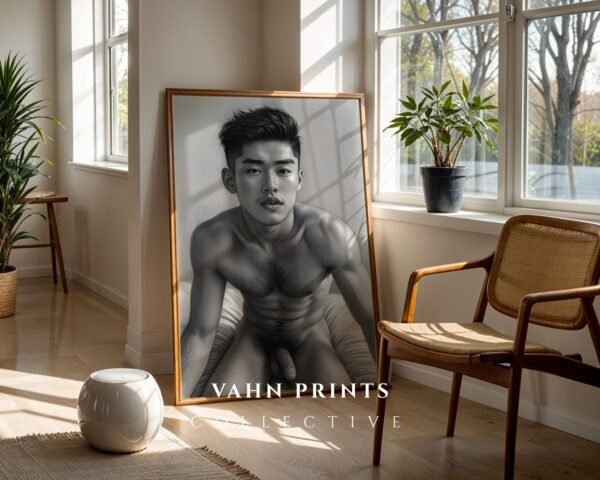 V156c_m10 Masculine Nude Figure Line Art Print Modern Decor