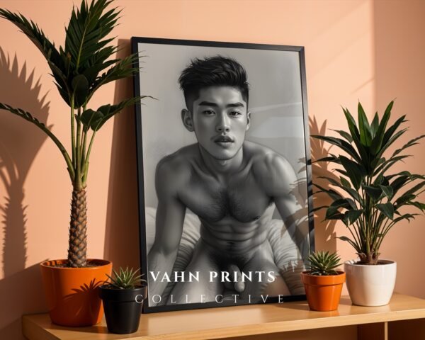 V156c_m3 Masculine Nude Figure Line Art Print Modern Decor