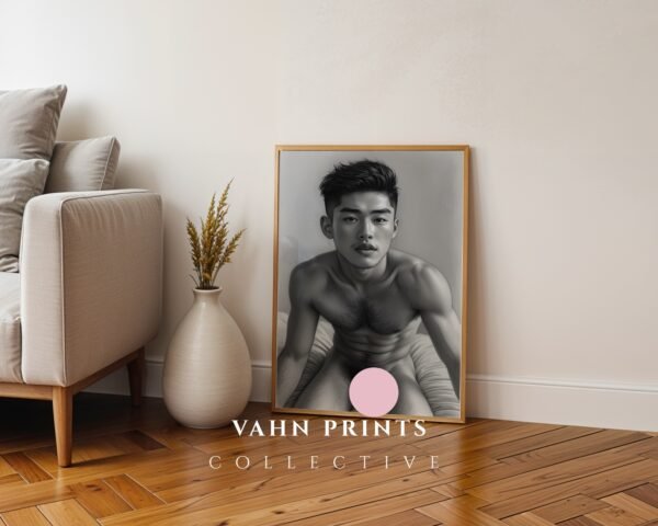 V156c_m4 Masculine Nude Figure Line Art Print Modern Decor