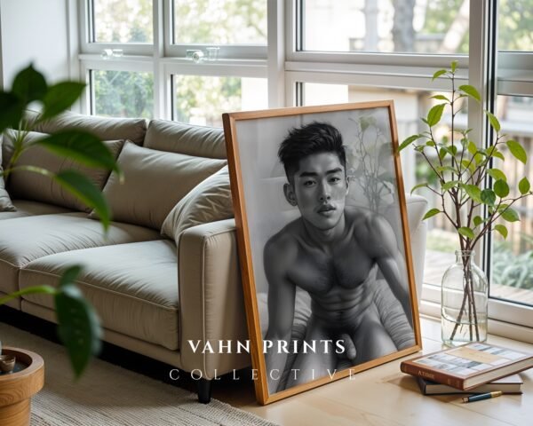 V156c_m9 Masculine Nude Figure Line Art Print Modern Decor