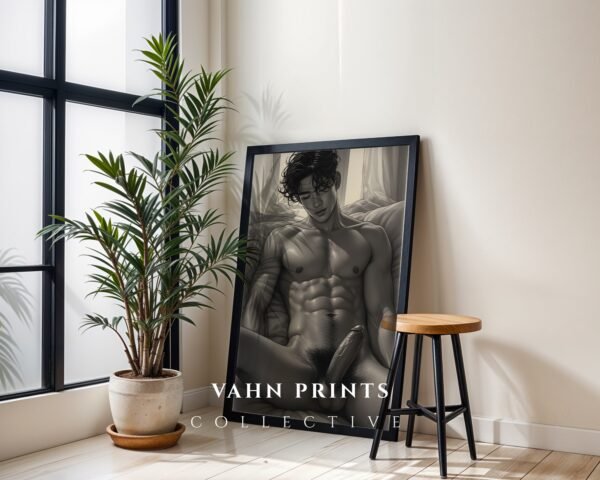 V157c_m5 Clean Male Nude Line Sketch Wall Art Contemporary Design