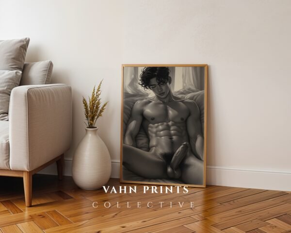 V157c_m6 Clean Male Nude Line Sketch Wall Art Contemporary Design