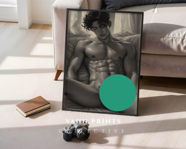 V157c_m9 Clean Male Nude Line Sketch Wall Art Contemporary Design