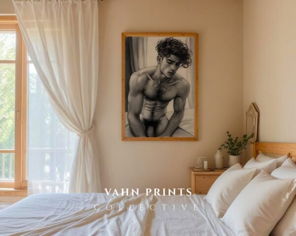 Male Nude Form Study Wall Art Minimalist Line Print