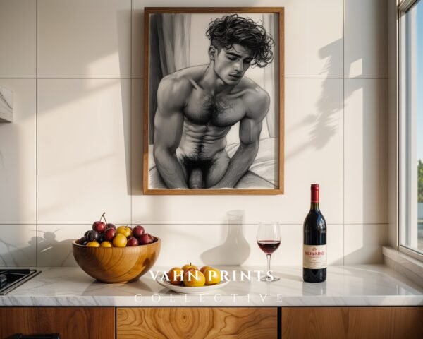 Male Nude Form Study Wall Art Minimalist Line Print