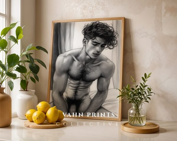 Male Nude Form Study Wall Art Minimalist Line Print