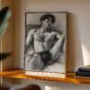 Modern Male Nude Body Art Print Clean Line Drawing